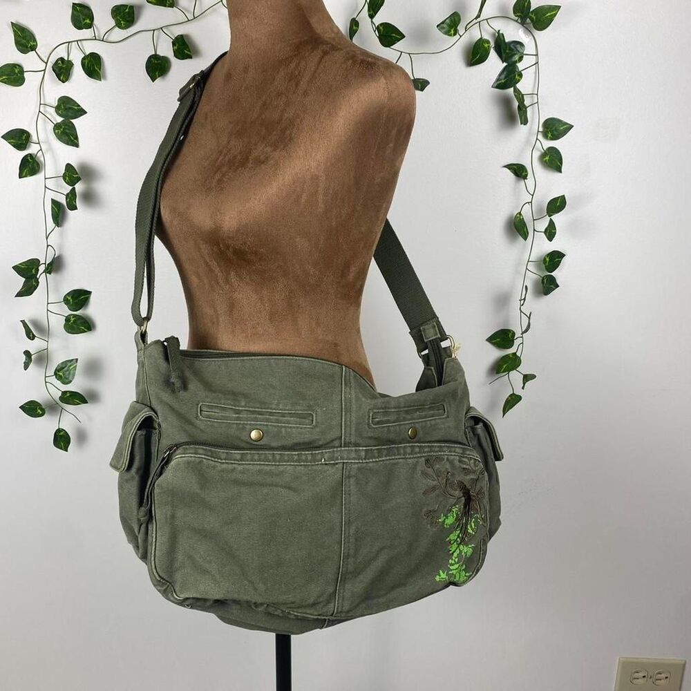 NWT Vintage Y2K Old Navy 2006 messenger bag olive green embroidered fairy grunge